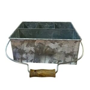Galvanized‎ Metal Caddy Organizer Wood Handle 3 Compartment Rustic Farmhouse